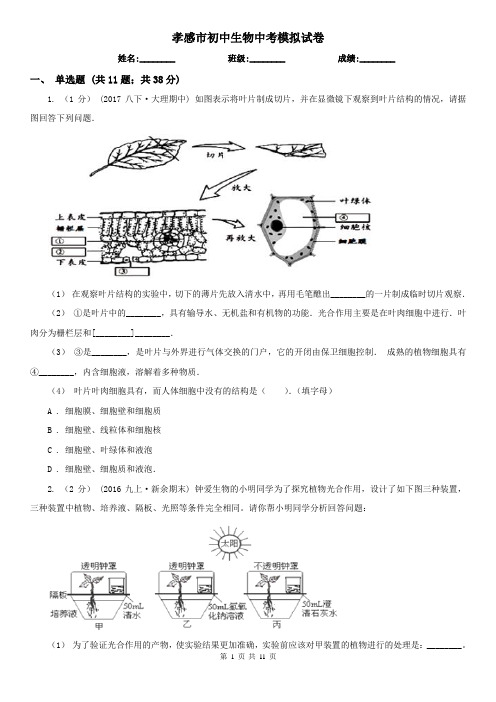 孝感市初中生物中考模拟试卷