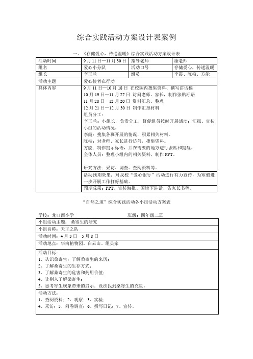 综合实践活动方案设计表案例