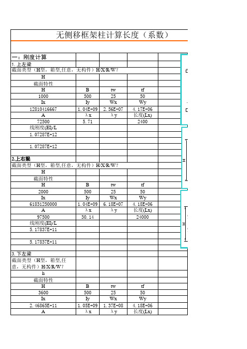 无侧移框架柱计算长度系数