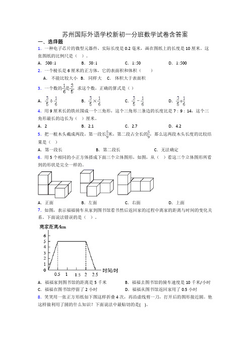 苏州国际外语学校新初一分班数学试卷含答案