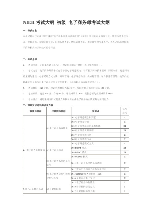 NIEH考试大纲初级电子商务师考试大纲