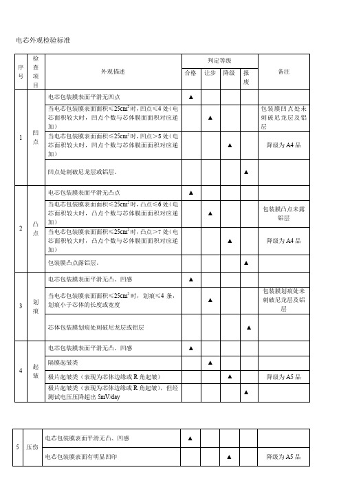 聚合物电芯外观检验标准