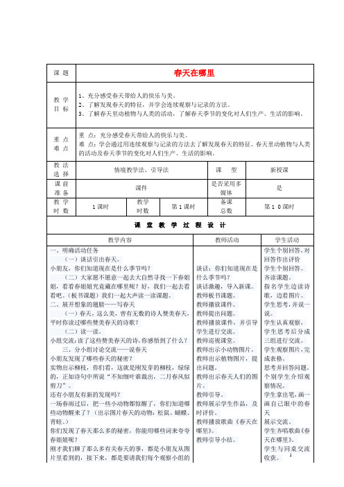 一年级品社下册《春天在哪里》教案沪教版