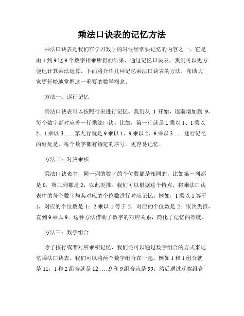 乘法口诀表的记忆方法