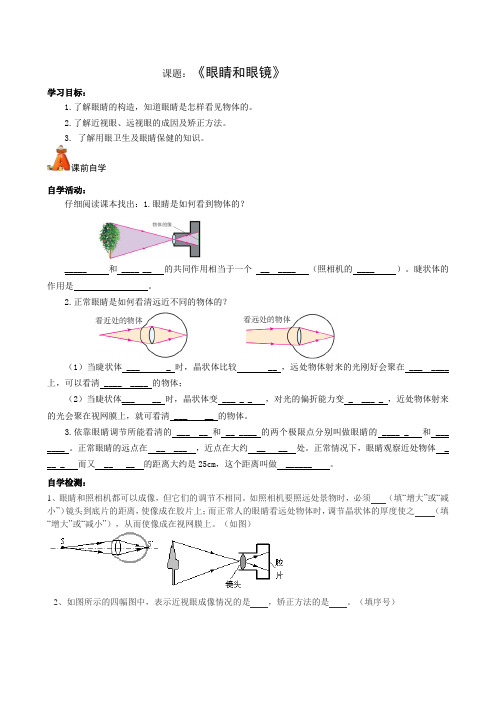 5.4 眼睛和眼镜学案  (无答案)人教版物理八年级上册