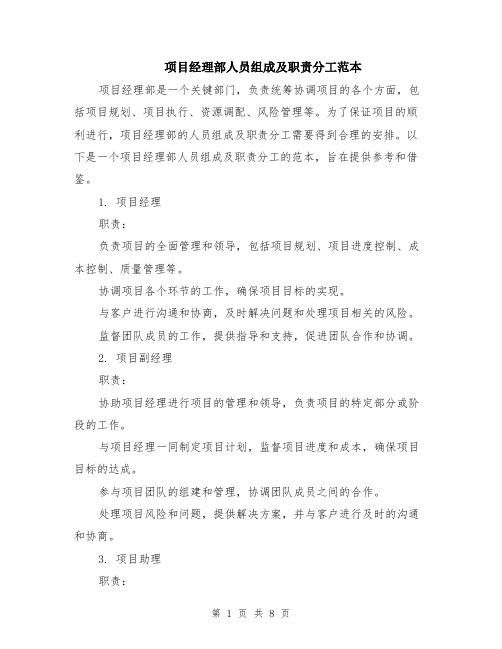 项目经理部人员组成及职责分工范本（2篇）