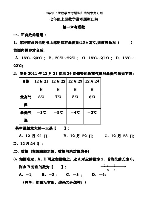 七年级上册数学常考题型归纳期末复习用