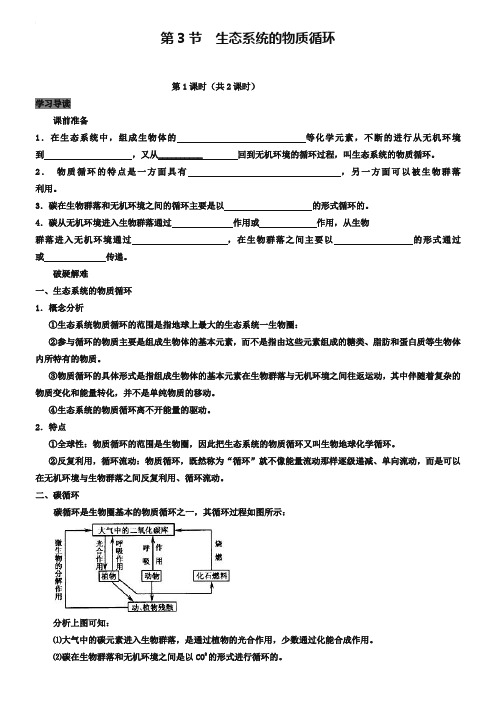 专题5.3.1 生态系统的能量流动生态系统的物质循环-高中生物人教版必修3导学案 Word版含答案