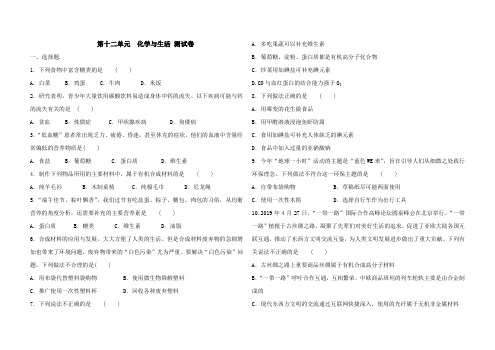 人教版化学九年级下册 第十二单元 化学与生活 测试卷(含答案)