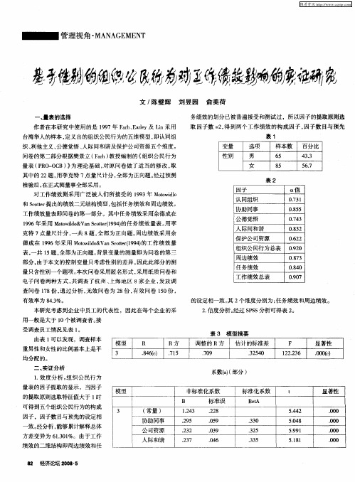 基于性别的组织公民行为对工作绩效影响的实证研究