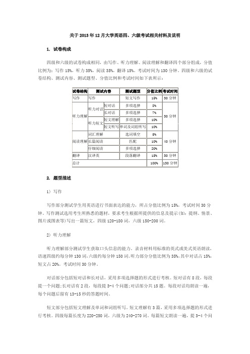 关于2013年12月大学英语四、六级考试相关材料及说明