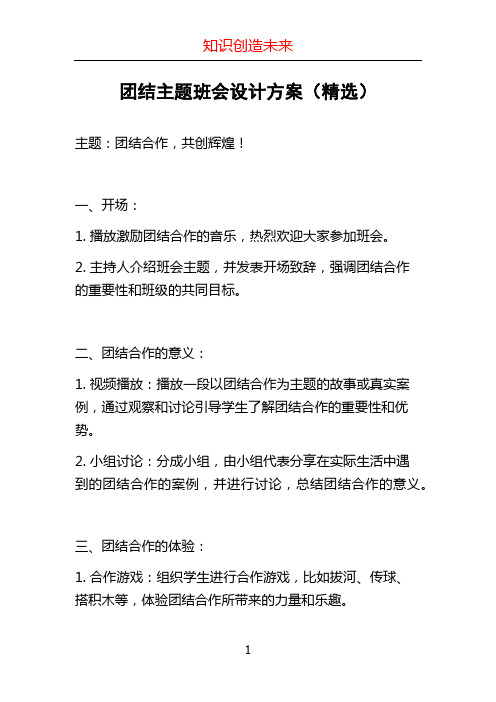 团结主题班会设计方案(精选)