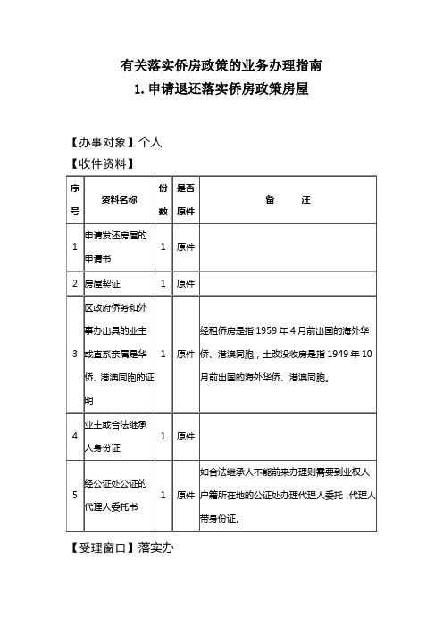 有关落实侨房政策的业务办理指南