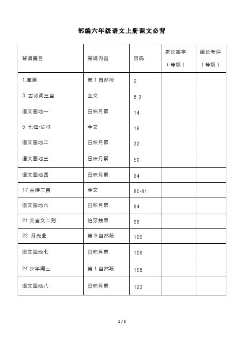 部编六年级语文上册课文必背