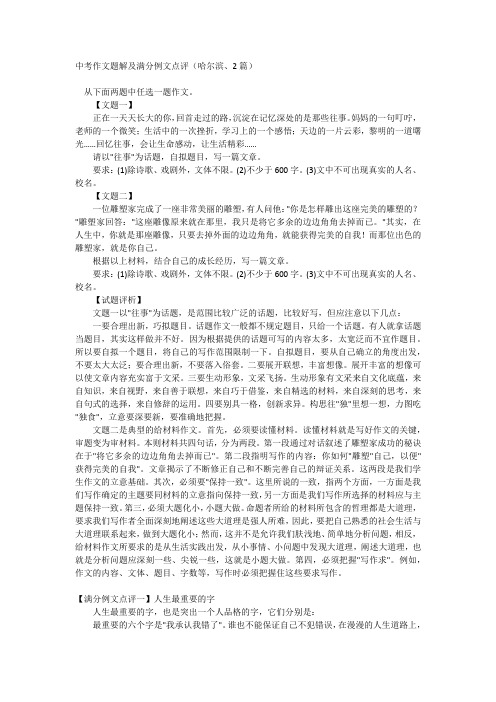 中考作文题解及满分例文点评(哈尔滨、2篇)