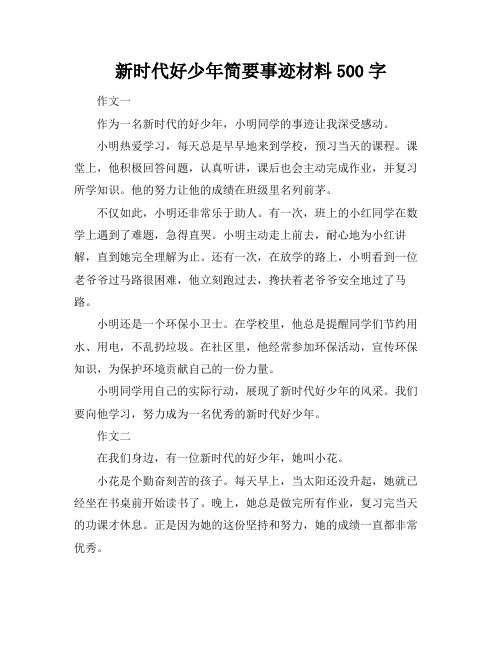 新时代好少年简要事迹材料500字