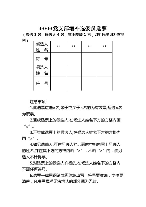 党支部委员会增补选委员选举相关表格