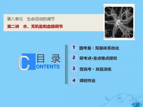 2019版高考生物一轮复习第八单元生命活动的调节第二讲水、无机盐和血糖调节课件苏教版