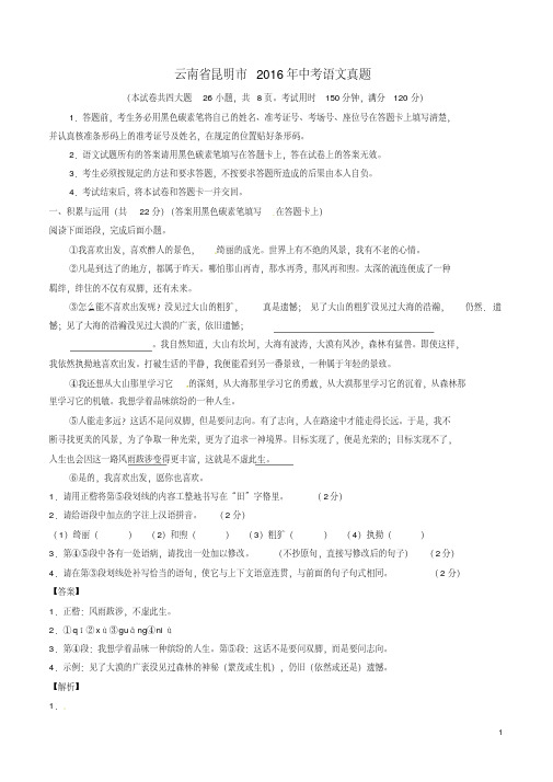 云南省昆明市中考语文真题含解析