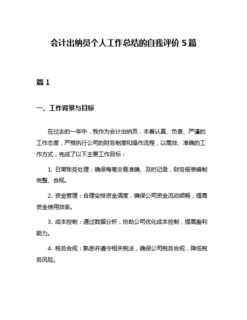 会计出纳员个人工作总结的自我评价5篇