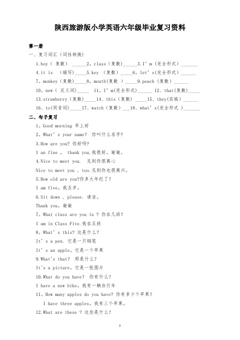 [六年级英语]陕西旅游版小学英语六年级复习资料试题