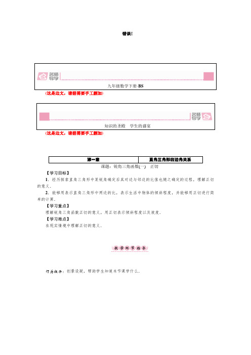 【教案】第一章 直角三角形的边角关系 北师大版 九年级数学下册