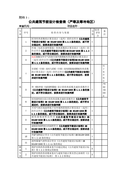 公共建筑节能设计检查表(严寒及寒冷地区)