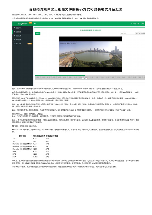 音视频流媒体常见视频文件的编码方式和封装格式介绍汇总