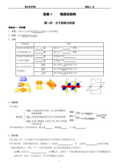 知识清单  选修二  分子结构