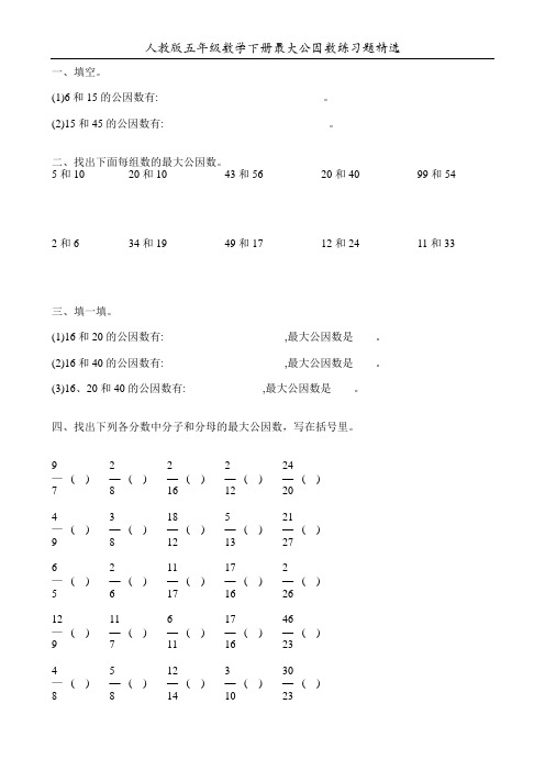 人教版五年级数学下册最大公因数练习题精选38