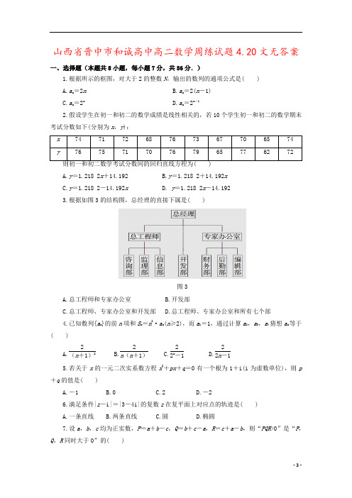 山西省晋中市和诚高中高二数学周练试题4.20文无答案