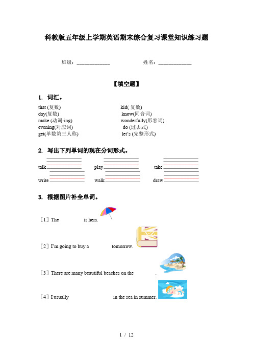 科教版五年级上学期英语期末综合复习课堂知识练习题