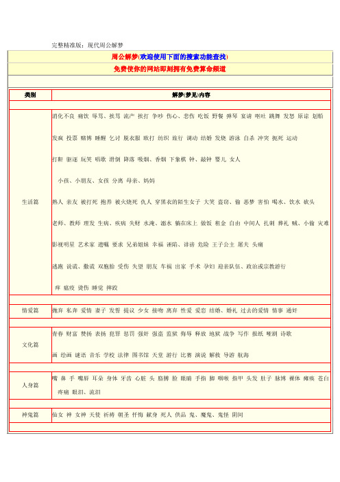 完整精准版：现代周公解梦