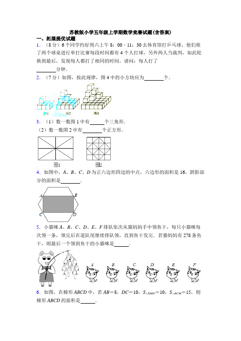 苏教版小学五年级上学期数学竞赛试题(含答案)