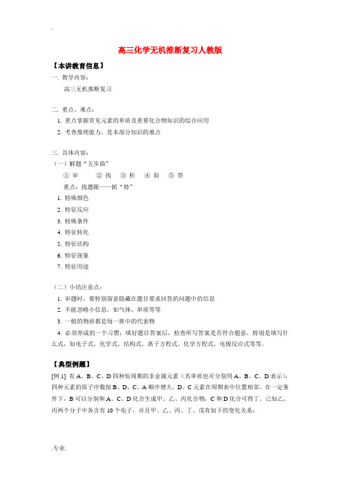 高三化学无机推断复习人教版知识精讲