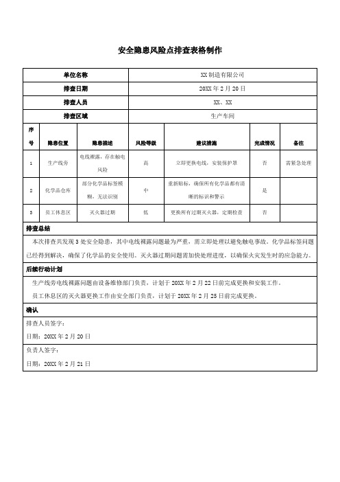 安全隐患风险点排查表格制作