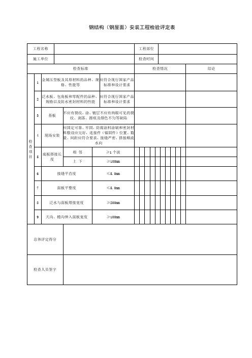 钢结构(钢屋面)安装工程检验评定表