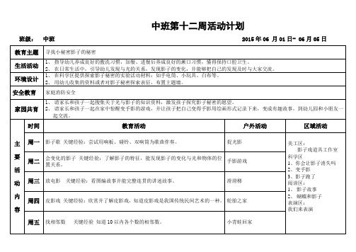 中班第十二周活动计划