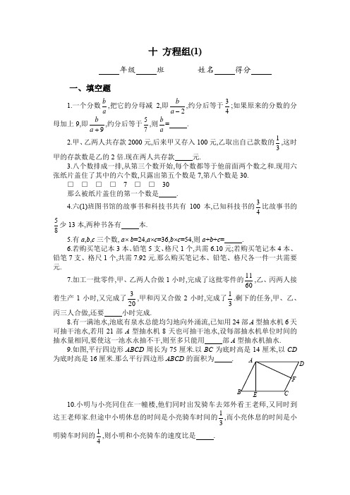 六年级下册数学试题-奥数专题10：方程组(一)(含解析)全国通用