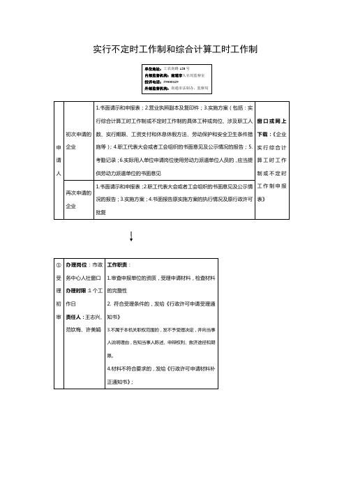 实行不定时工作制和综合计算工时工作制办事流程