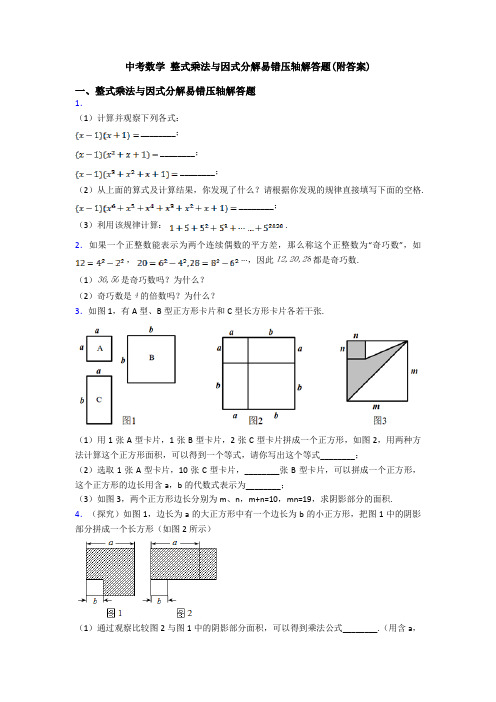 中考数学 整式乘法与因式分解易错压轴解答题(附答案)