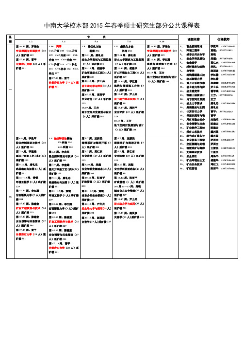 2015年中南春季硕士研究生专业课程表(定稿)