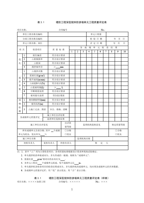 堤防工程监理手册表格(空白表格)