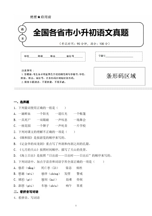 【小升初】2020年湖南省长沙市小升初语文毕业会考试题含答案(全网唯一)