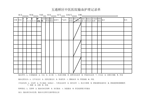 输血护理记录单