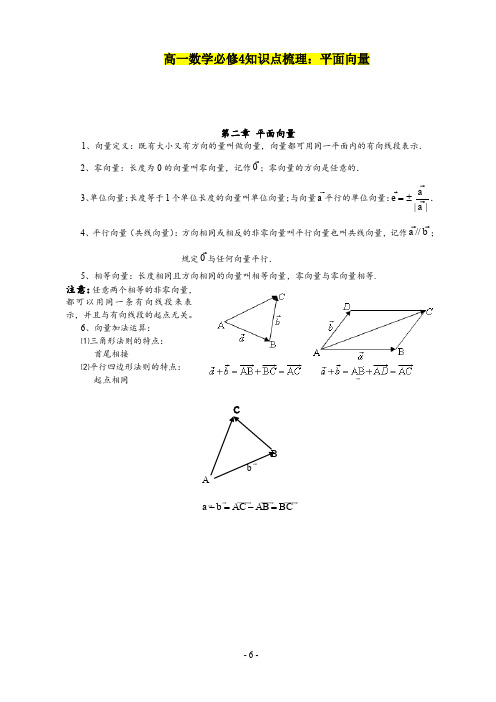 高一数学必修4知识点梳理：平面向量