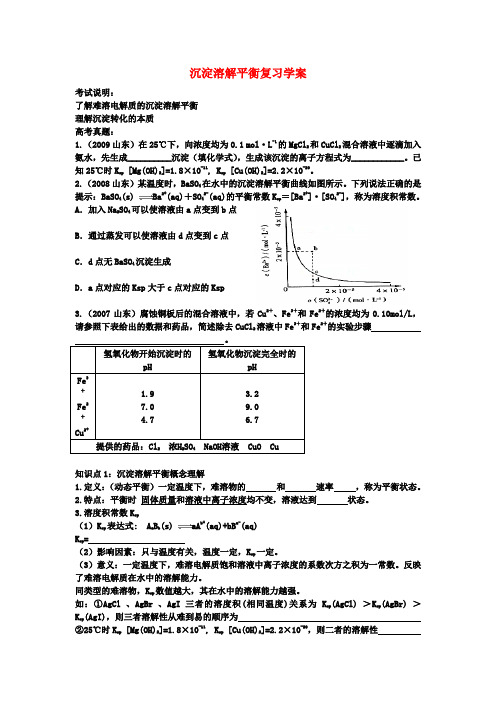 九年级化学沉淀溶解平衡复习学案