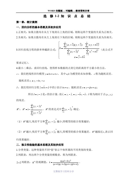 高中数学选修1-2知识点及典型题