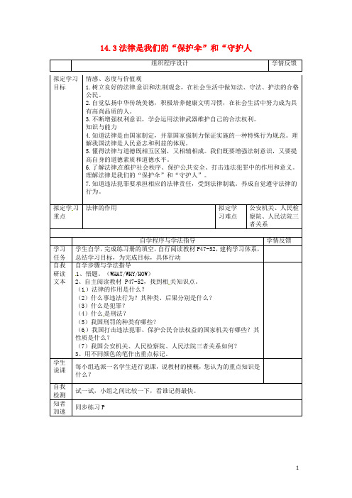 江苏省徐州黄山外国语学校八年级政治下册 14.3 法律是我们的“保护伞”和“守护人”学法指导书 苏教版