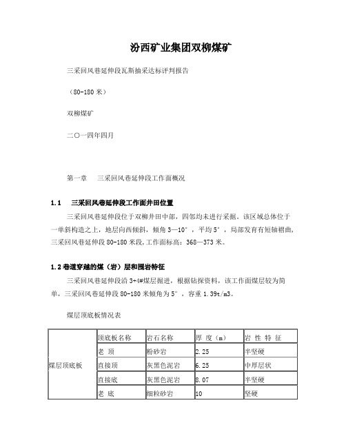 汾西矿业集团双柳煤矿三采回风巷延伸段80-180米达标评判